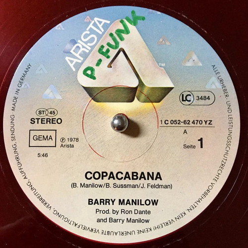 Barry Manilow Copacabana / Mandy vinyl used, red, 12" 45 RPM
