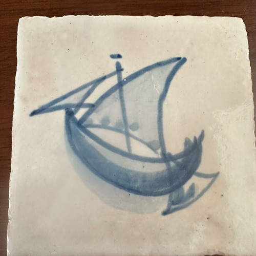 Handmade ceramic coaster from Portugal with sailing ship design