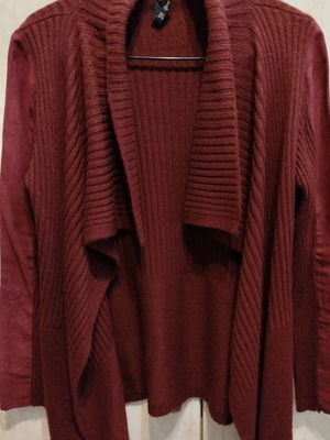 Stradivarius knitted cardigan with suede sleeves burgundy, new, S-M