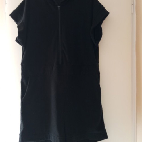 One-piece short terry jumpsuit black with hood used