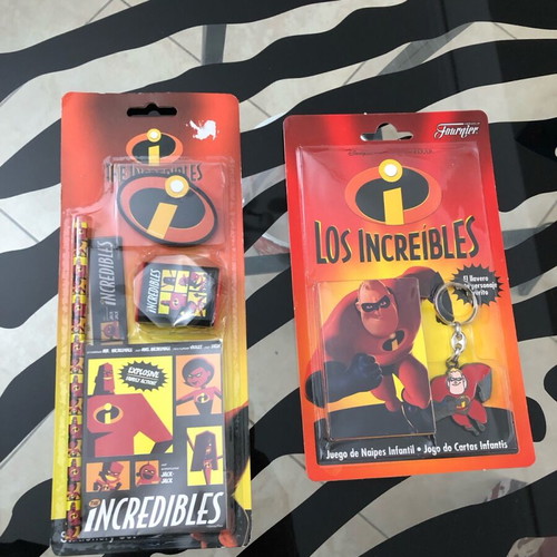 The Incredibles Disney school set new with pencil, eraser, sharpener, ruler, notebook, keychain and kids game