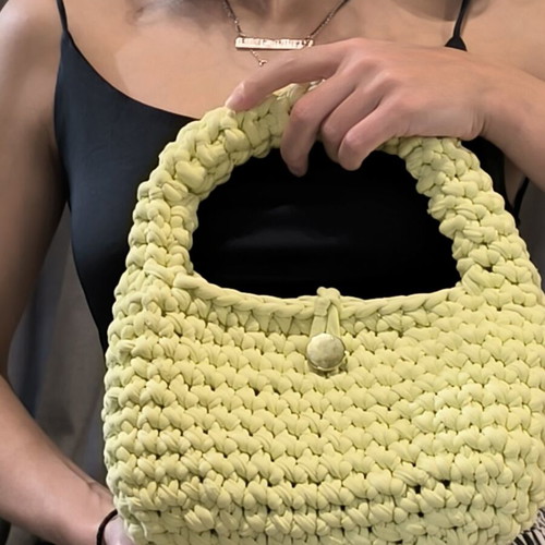 Handmade knitted handbag, yellow