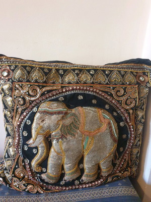 Handmade pillows like new, 2 pieces, fabric with beads and stones