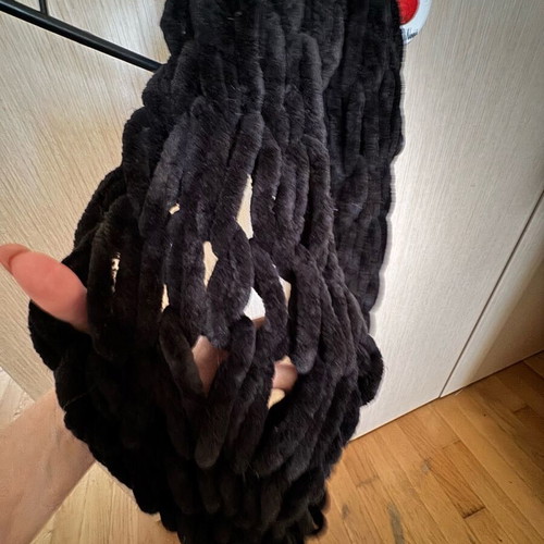 Scarf used, black, knitted with very soft velvet texture