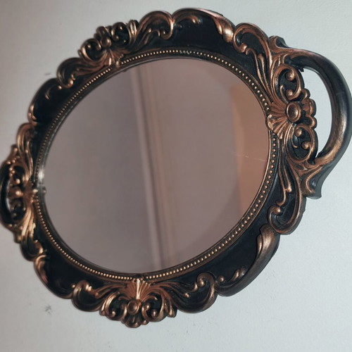 Oval decorative mirror and serving tray like new, plastic, 38x24 cm