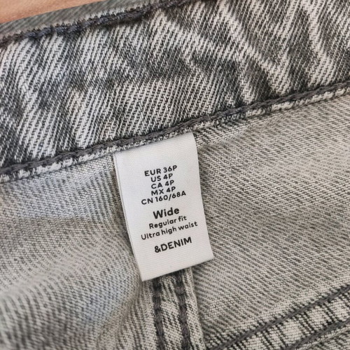 H&M Petite Wide High Waist Grey Jeans Size 36 Like New, 100% Cotton