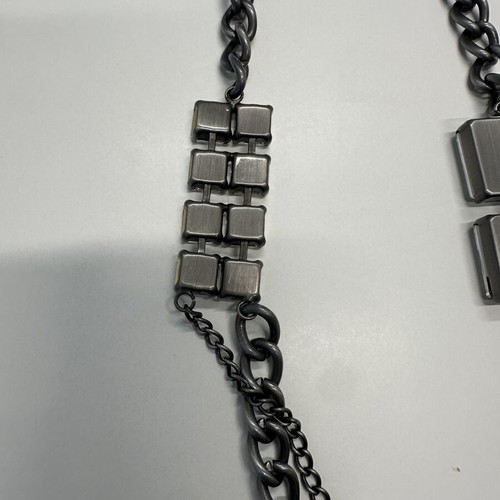 Women's charcoal necklace with large rhinestones and double chain