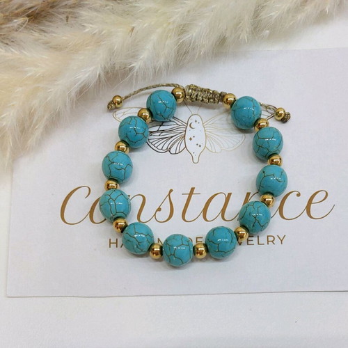 Bracelet with semi-precious howlite stones and steel new