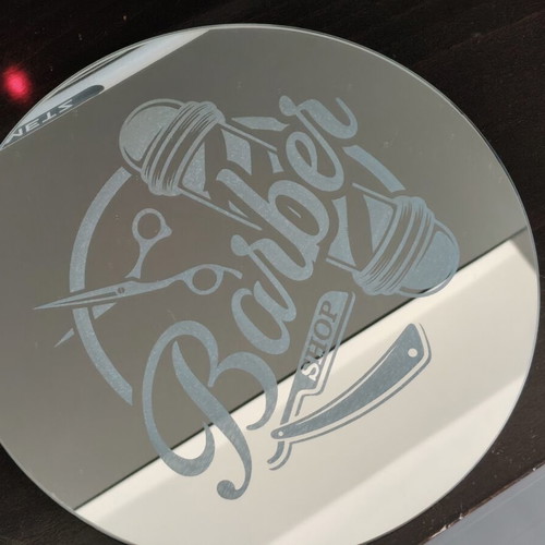 Barber Shop Mirror with Laser Engraving, new, 20cm