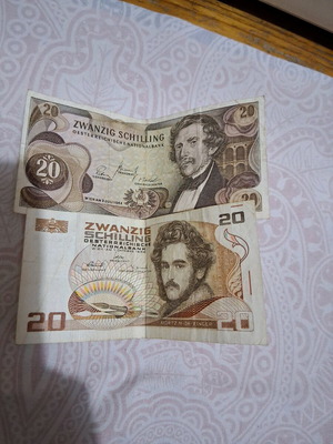 20 Schilling Austria used, 2 banknotes from 1986 and 1967