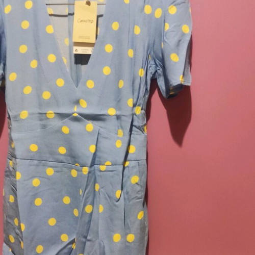 Mango Polka Dot playsuit with puff sleeves and pockets, new