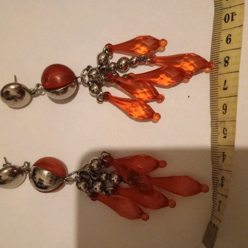 '90s Vintage Long Earrings Used, Orange and Gold Colors