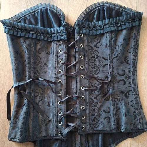 Corset black gothic with lace used, jacquard pattern, boning, size M