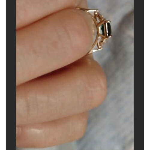 Rili ring new, yellow gold plated with olive green emerald and diamonds