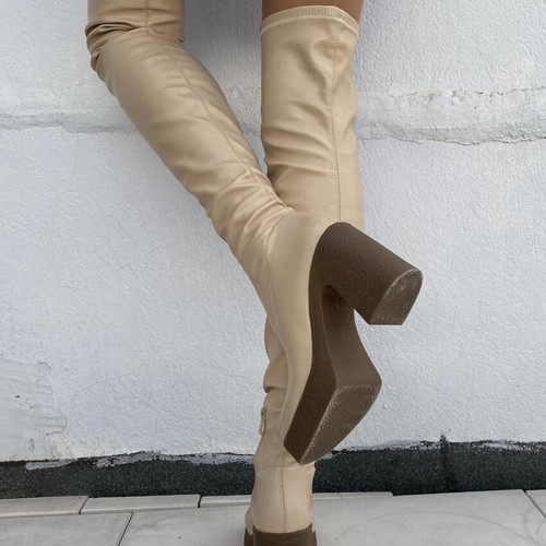 Over-the-knee boots new, size 38, beige, narrow ankle fit