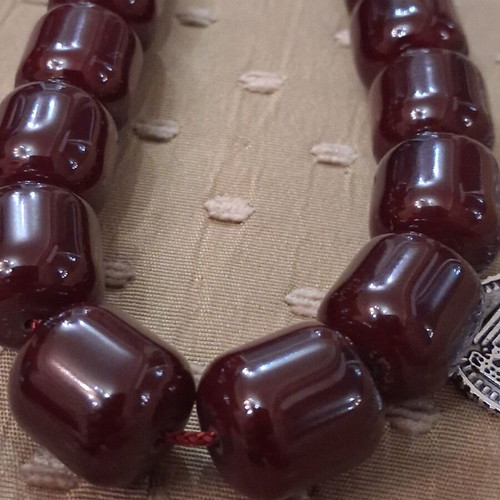 Bakelite Komboloi used, 33-bead Syrian origin with traditional metal finish