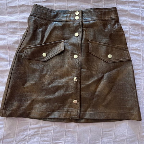 Zara eco leather skirt used, brown mini with buttons