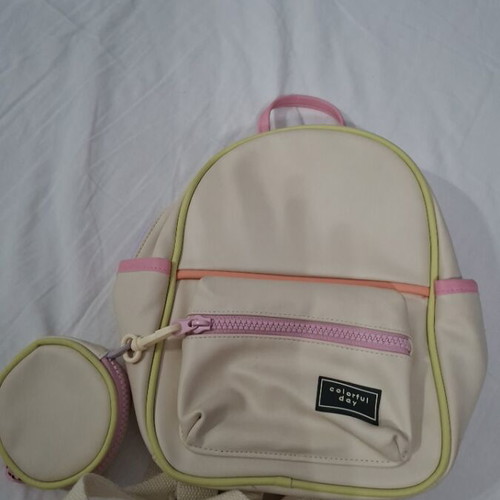 Zara backpack beige with pink, purple and green details