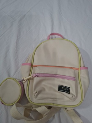 Zara backpack beige with pink, purple and green details