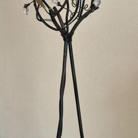 Metal floor candle holder used 1.3 m handmade with crystals