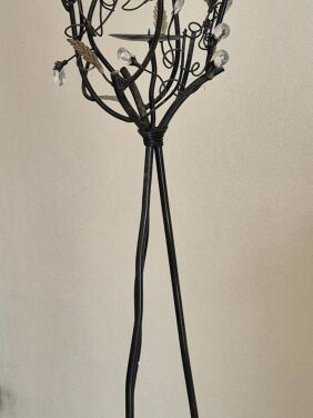 Metal floor candle holder used 1.3 m handmade with crystals