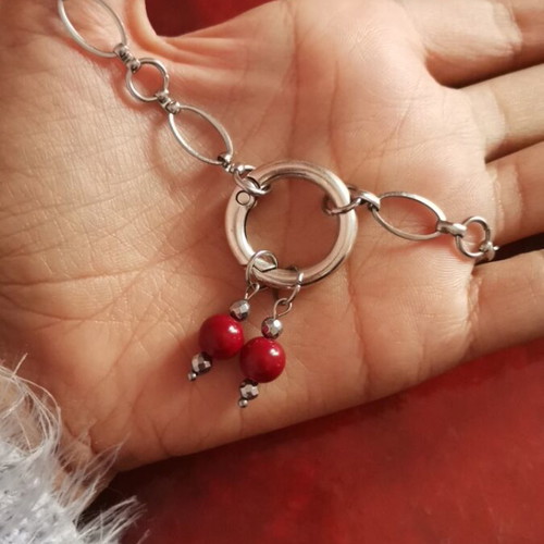 Steel necklace used, red and silver