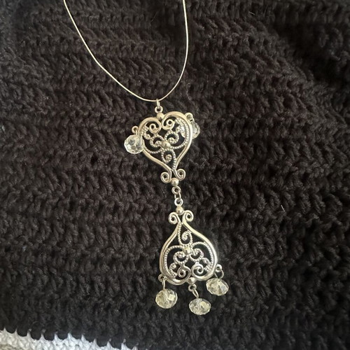 Handmade Boho Jewelry Set with Filigree Heart Necklace and Earrings