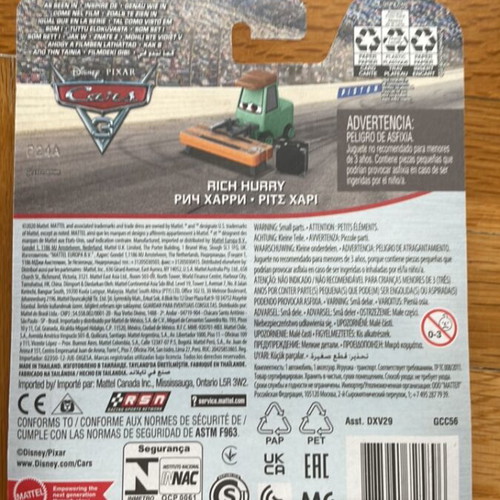 Disney Cars Rich Hurry toy car new, sealed