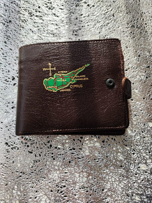 Vintage leather wallet like new, brown, Cyprus map design