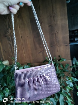 Pink Shoulder Bag with Chain Strap and Zipper