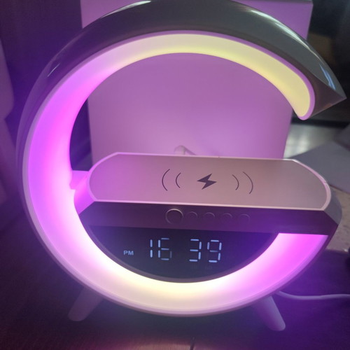 Led RGB clock shaped G with wireless charging and speaker new