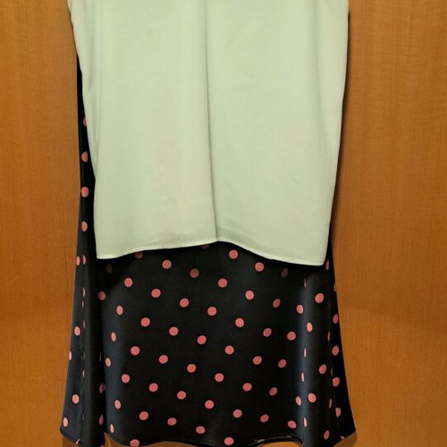 Satin skirt Zara with polka dots and white top Stradivarius like new