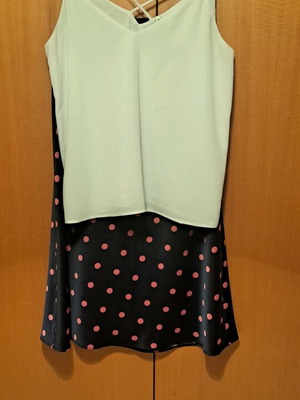 Satin skirt Zara with polka dots and white top Stradivarius like new