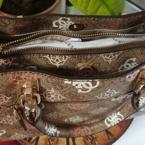 Guess Eliette Logo Girlfriend Satchel, latte logo multi