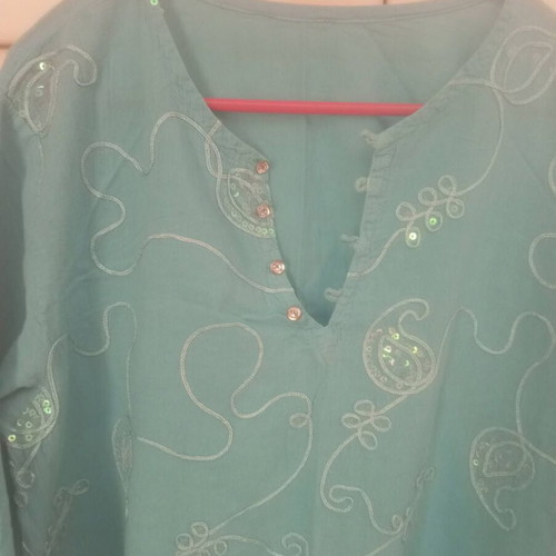 Beach Kaftan turquoise cotton with embroidery and sequins, like new