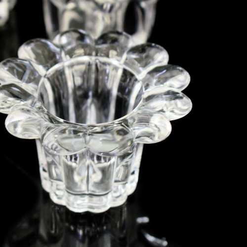 Set of 3 candlesticks used, heavy transparent glass