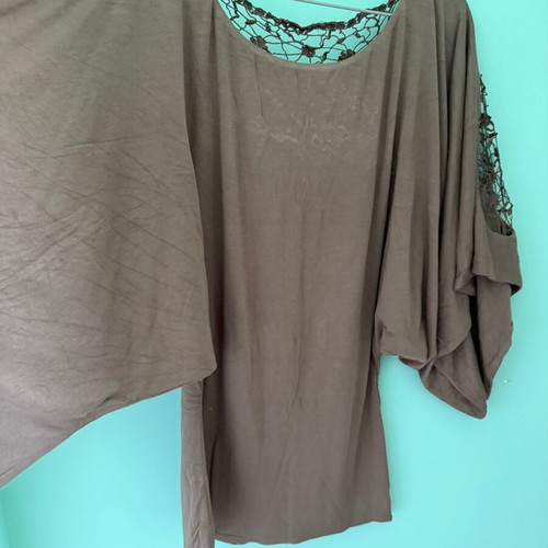 Sky Butterfly Blouse used, khaki with open lace back