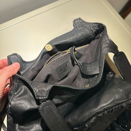 MAT leather bag black like new with fringes