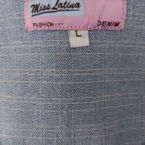Miss Latina denim vest with pink stones like new, sizes L to XXL