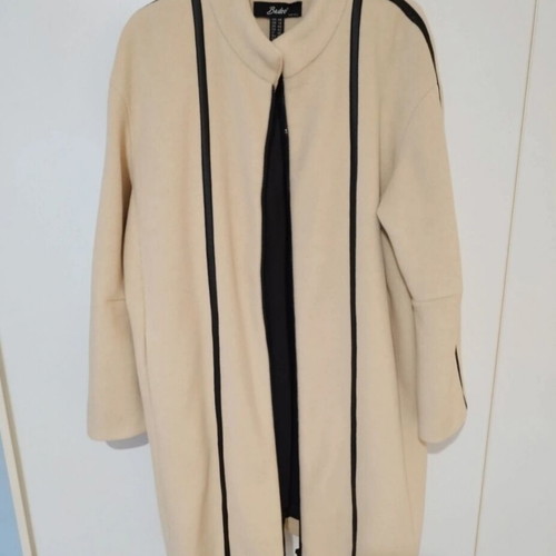 Badoo coat new, cream color with black leather details, sizes L and XL