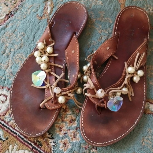 Leather sandals used, brown, size 40