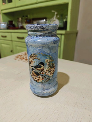 Glass jar with marble effect like new, blue shades