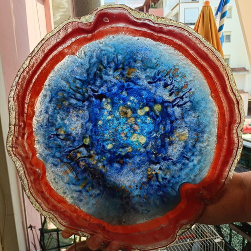 Fused Glass Handmade Artistic Decorative Plate Like New
