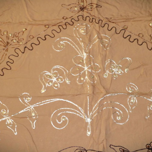 Handmade pareo with sequins silk and cotton blend beige and brown