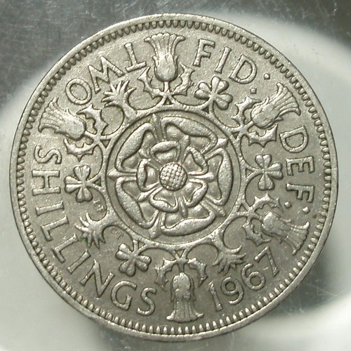 2 Shillings coin used, lot of 4, United Kingdom