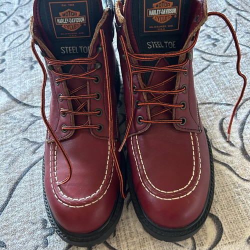 Harley-Davidson leather boots used, burgundy with steel toe protection