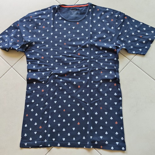 Pull & Bear t-shirt L, blue with card suit print