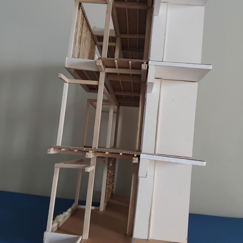 Architectural model scale 1:25 new, kraft cardboard and balsa wood