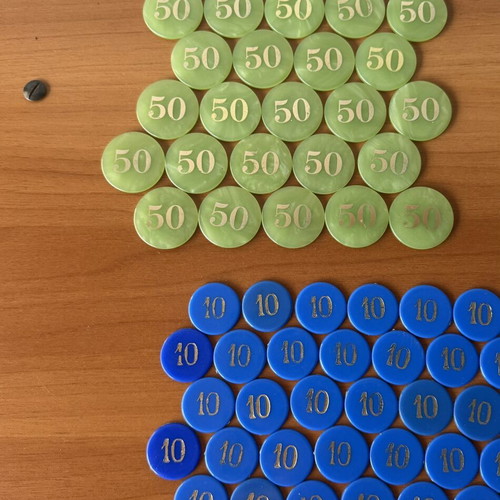 Game chips used, set of various colors and values