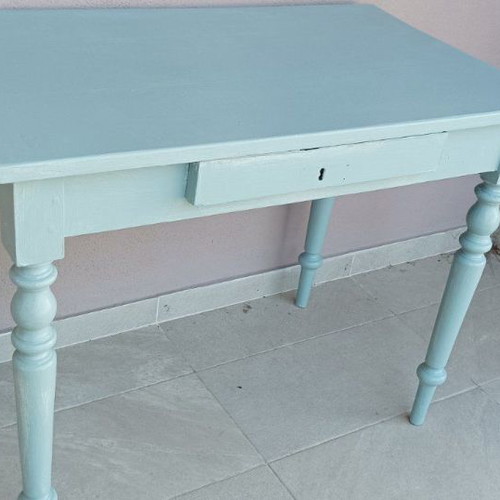 Interwar desk table used, painted mint color
